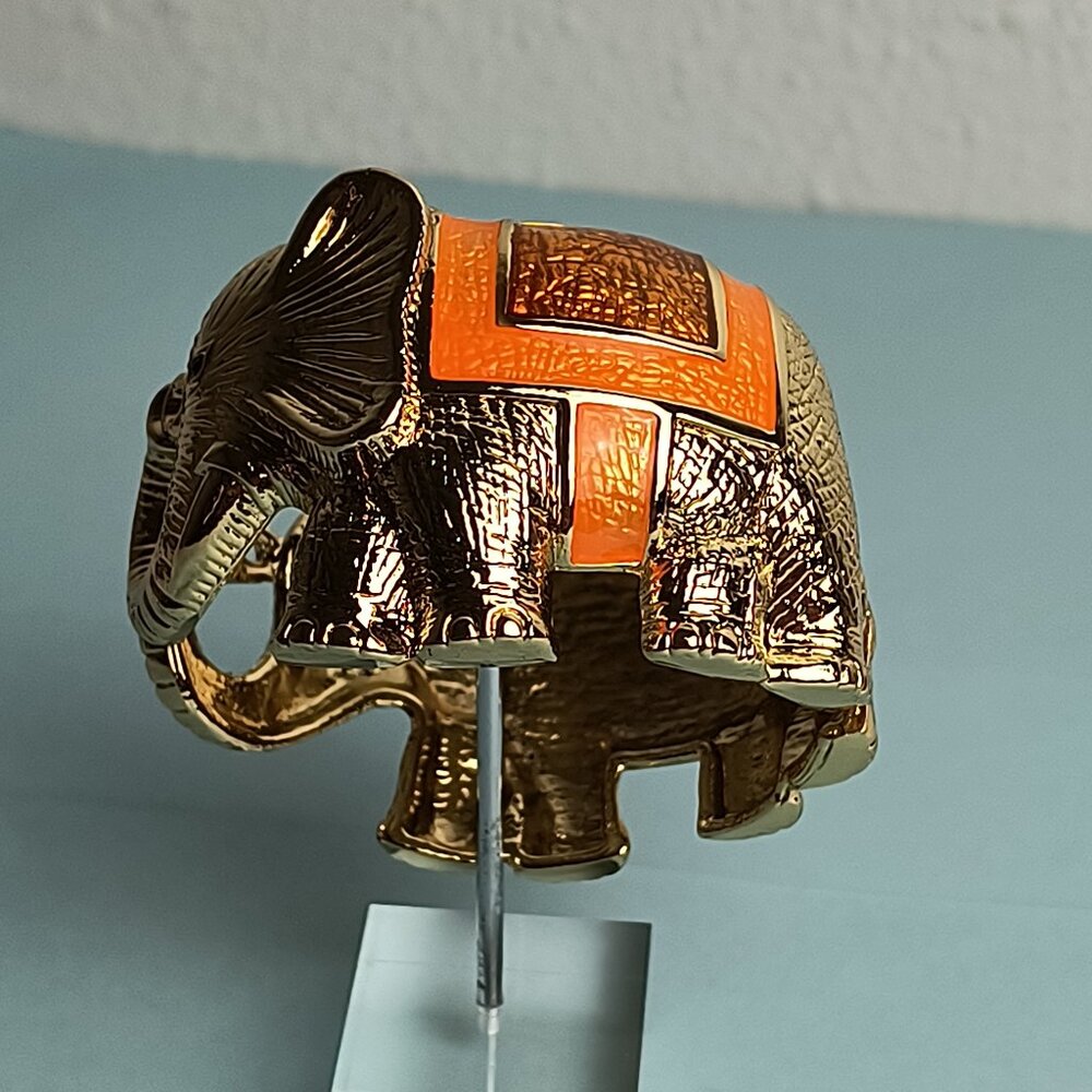 GLAM Vintage Y2K Enamel Chunk Elephant Lucky Wide Open Hinged Cuff Bangle